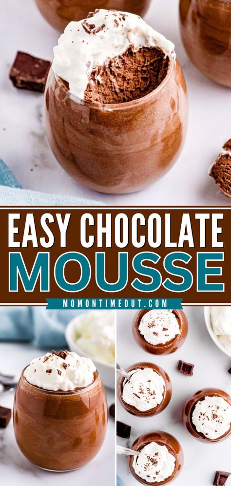 Whip up this chocolate mousse recipe! It's a simple dessert with just a handful of ingredients. Light yet decadent, these chocolate mousse cups are perfect for parties. Everyone will love this easy no-bake treat! Mini Moose Cups, Chocolate Mousse In A Cup, Chocolate Mousse Shooters Dessert Shots, Chocolate Mouse Mini Cups, Chocolate Moose Cups, Mini Chocolate Dessert Cups, Chocolate Mousse Mini Desserts, Brownie Mousse Cups, Chocolate Pudding Cups Ideas