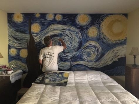 Bedroom Murals, Arte Van Gogh, A Starry Night, Wall Murals Painted, Van Gogh Art, Starry Night Van Gogh, Boho Home, Ikea Hack, Wall Paint