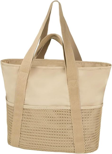 Large size - beach bag with 8 pockets: This beach bag has a size of 15 * 1 * 7.5 inches and can carry a weight of 50 pounds. It can easily hold essential beach items and is very suitable for single or double travel; It has a waterproof large pocket, a small inner pocket, and 6 mesh side pockets, with multiple layers of pockets suitable for storing various items. Waterproof Beach Bag, Waterproof Tote, Pool Bags, Travel Tote Bag, Beach Essentials, Travel Tote, Beach Tote Bags, Beach Tote, Outdoor Accessories