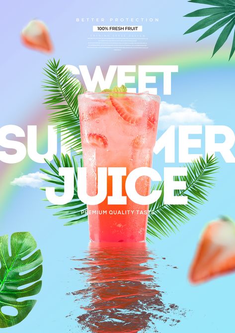 New Drink Poster Design, Juice Design Poster, Drinks Design Poster, Summer Product Ads, Drinks Graphic Design, Beverages Poster, Summer Design Poster, Juice Graphic Design, Summer Poster Ideas