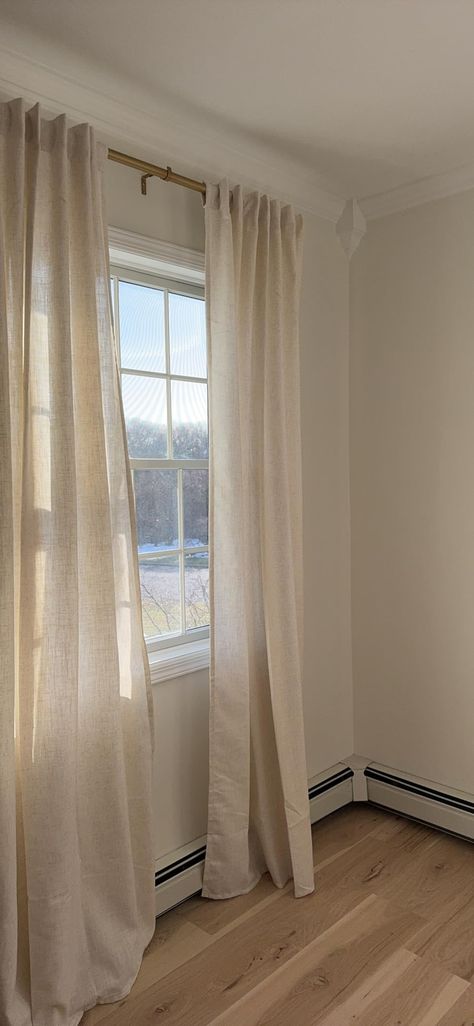 Curtains For Small Room, Curtain On Small Window, Curtains With Cream Walls, Bedroom Linen Curtains, Curtains For White Living Room, Long Linen Curtains Living Room, Ivory Curtains Bedroom, Off White Curtains Living Room, Linen Kitchen Curtains