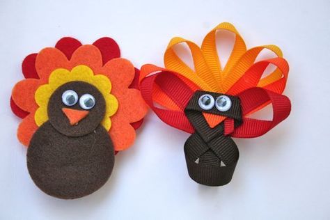 Turkey Hair Bow, Thanksgiving Hair Bows, Unique Hair Bows, Thanksgiving Bow, Thanksgiving Hair, Ribbon Sculptures, Ribbon Flower Tutorial, Thanksgiving Projects, Holiday Headbands