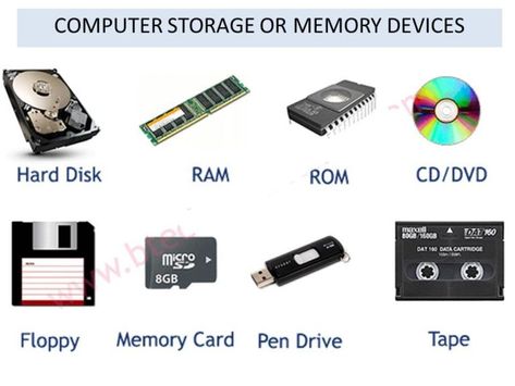 Computer Input, Processing, Output and Storage Devices ~ GreatMike Computer Fundamentals, Computer Lab Classroom, Abacus Math, Computer Notes, Computer Memory Types, Types Of Memory, Adding Fractions, Computer Lessons, Computer Shortcut Keys