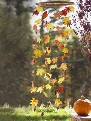 Create a Fall "Wind Chime:" This mobile mimics fluttering foliage — minus the raking.  #autumn #fall Autumn Leaves Craft, Easy Halloween Crafts, Sukkot, Leaf Crafts, Fall Crafts Diy, Autumn Crafts, Fall Projects, Diy Easter, Fall Decor Diy