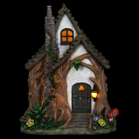 August Grove® Fairy Tree House Whimsy Tree Trunk Cottage Fairy Garden & Reviews | Wayfair Solar Fairy House, Solar Tree, Casa Hobbit, Enchanted Tree, Fairy Tree Houses, Clay Fairy House, Fairy House Diy, Fairy Tree, Clay Fairies