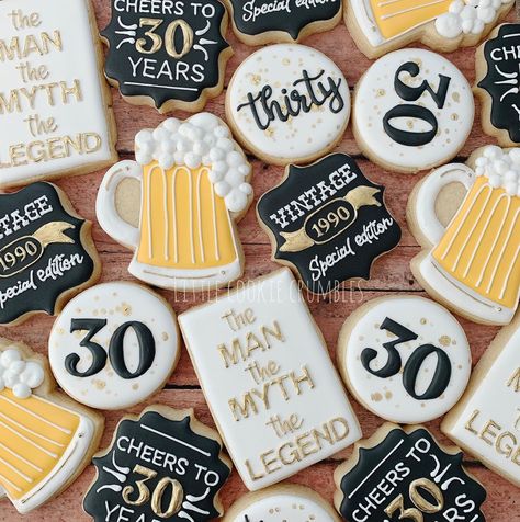 Little Cookie Crumbles on Instagram: “30th Birthday Cookies!🍻🎉 . . . #sugarcookie #sugarcookies #royalicing #cookie #cookies #royalicingcookies #decoratedcookies…” Beer Cookies, Beer Birthday Party, Surprise 30th Birthday, 30th Birthday Men, 30th Bday Party, Birthday Cheers, Beer Birthday, 30th Bday, Birthday Cakes For Men