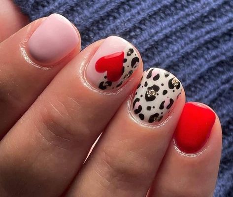 Extra Short Valentines Nails, Valentines Leopard Nails, Nail For Valentines, Nail Ideas Classy, Funny Nails, Valentines Nail, Leopard Print Nails, Valentines Day Nails, Amazing Nail Designs