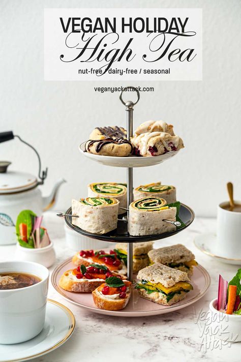 Afternoon Tea Ideas, High Tea Menu, Vegan Afternoon Tea, High Tea Food, English Afternoon Tea, Vegan Party Food, Afternoon Tea Recipes, Savory Foods, Vegan Party