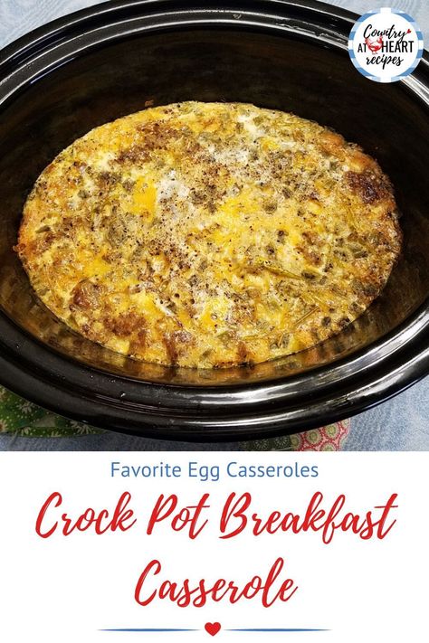 This Crock Pot Breakfast Casserole is a recipe I experimented with until I got it just right. It's quite delicious and nice to make the night before, so that it's ready to serve when you wake up! #crockpotbreakfastcasserole #breakfast #eggcasseroles #slowcookedrecipes #crockpot #eggs #porksausage #hashbrowns #cheddarcheese #salsa #countryatheartrecipes https://countryatheartrecipes.com/2018/10/crock-pot-breakfast-casserole/ Egg Casserole In Crockpot, Breakfast Crock Pot Recipes, Crockpot Egg Bake, Crockpot Eggs, Breakfast Crock Pot, Sausage Casseroles, Breakfast Hashbrown Recipes, Crock Pot Breakfast Casserole, Crock Pot Breakfast