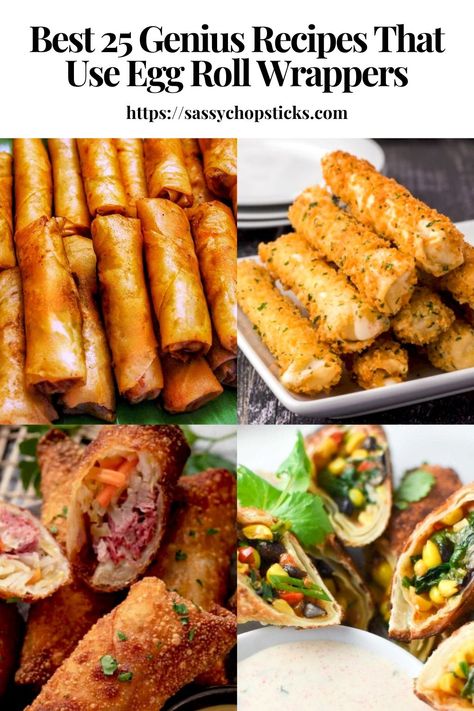 Egg roll wrappers are an ingredient that opens up tons of possibilities. Here is a collection of recipes that use egg roll wrappers. Puff Pastry Egg Rolls, Leftover Egg Roll Wrappers, Egg Wrapper Recipes, Egg Roll Party Display, French Dip Eggrolls, Different Spring Roll Recipes, Egg Roll Ideas Dinners, Egg Roll Wrapper Uses, What To Put In Egg Roll Wrappers