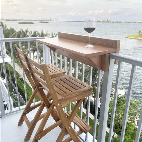 Outdoor Deck Bars, High Top Bar Table Balcony, Floating Deck Sloped Yard, Balcony Railing Bar Table, Patio Railing Bar Top, High Top Patio Table Outdoor, Small Deck Inspiration, How To Decorate A Deck, Small Deck Designs On A Budget