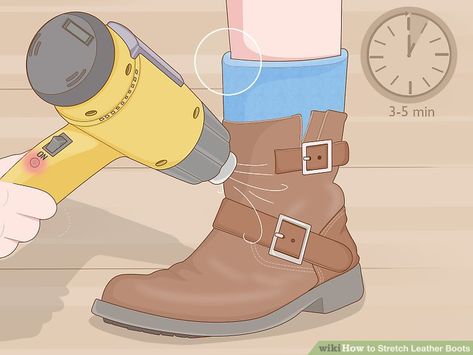 How to Stretch Leather Boots: 13 Steps (with Pictures) - wikiHow How To Stretch Leather Boots, Leather Fitted Boots With Heel Tab, Oiled Leather High-top Boots With Leather Footbed, Leather High-top Moto Boots With Leather Footbed, Stretch Leather Shoes, Boot Stretcher, Calf Stretcher, Stretch Leather Boots, Boots Cuir