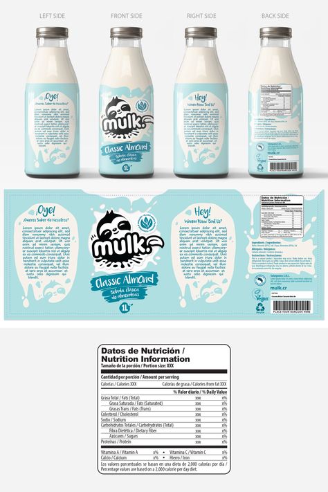 Milk Brands, Milk Packaging, Plant Milk, Packaging Template Design, Packaging Label Design, Drinks Packaging Design, Bottle Design Packaging, Packaging Template, Packaging Product