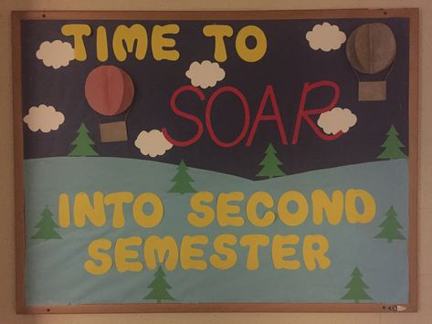 Starting off second semester on a high note! Second Semester Bulletin Boards, January Ra Bulletin Boards, Welcome Back Ra Bulletin Boards, Toddler Bulletin Boards, Ra Inspiration, Resident Assistant Bulletin Boards, Erin Miller, Valentines Day Bulletin Board, January Bulletin Boards