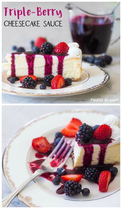 Mixed Berry Sauce For Cheesecake, Berry Sauce From Frozen Berries, Blackberry Sauce For Cheesecake, Cheesecake Sauces, Berry Sauce For Cheesecake, Cheesecake Sauce, Triple Berry Cheesecake, The Perfect Cheesecake, Berry Cheesecake Recipes