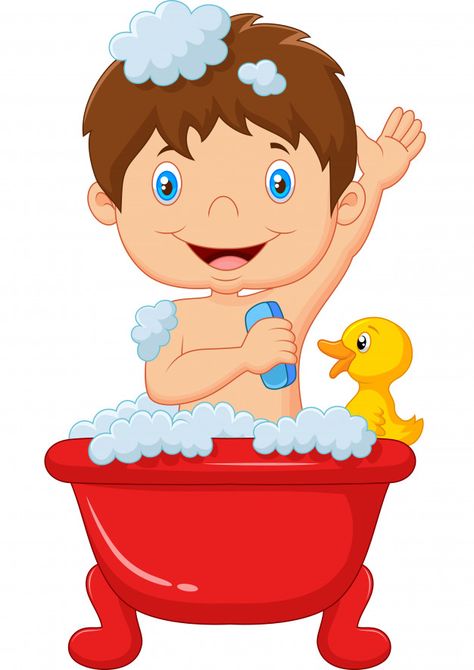 Cartoon child taking a bath Premium Vect... | Free Vector #Freepik #freevector #freebaby #freecartoon #freered #freebubble Taking A Bath Cartoon, Bathing Illustration, Taking Bath, Take A Bath, Baby Education, Flashcards For Kids, Taking A Bath, Action Words, Kids Clipart