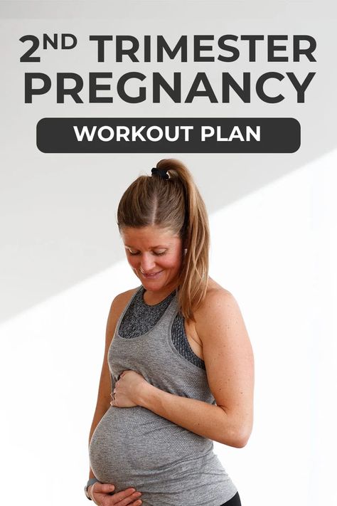 Maintain strength and prepare for labor with this safe and effective pregnancy workout plan for the 2nd trimester of pregnancy. The workouts range from prenatal strength training and LIIT or low impact interval training, to prenatal cardio and prenatal barre workouts. Follow along with a guided video for each day of the free pregnancy workout program. Prenatal Treadmill Workout, 2nd Trimester Workouts Gym, Second Trimester Workout Plan, 2nd Trimester Pregnancy Workout, Beginner Pregnancy Workout, Pregnancy Safe Workouts Second Trimester, Second Trimester Workouts At Home, Prenatal Workout Second Trimester, 2nd Trimester Workouts