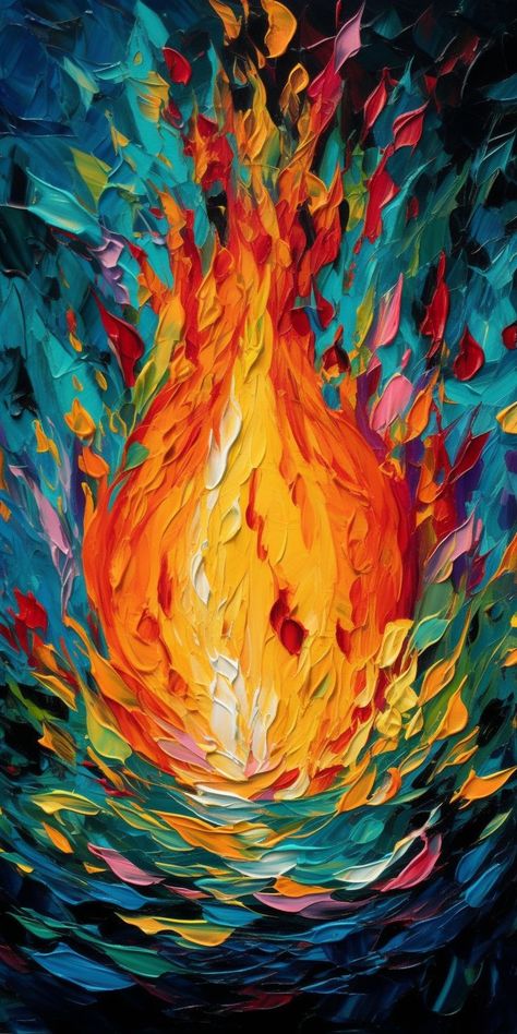 Behold this mesmerizing oil painting of an abstract flame, boasting a kaleidoscope of colors across the spectrum. Delight in the fluid dance of vibrant hues, evoking the ephemeral beauty of fire. This striking artwork captures the essence of energy and transformation, igniting your imagination. Wallpaper Fire, Leonid Afremov, Fire Painting, Fire And Water, Air Fire, Prophetic Art, Georgia O Keeffe, O Keeffe, Fire Art