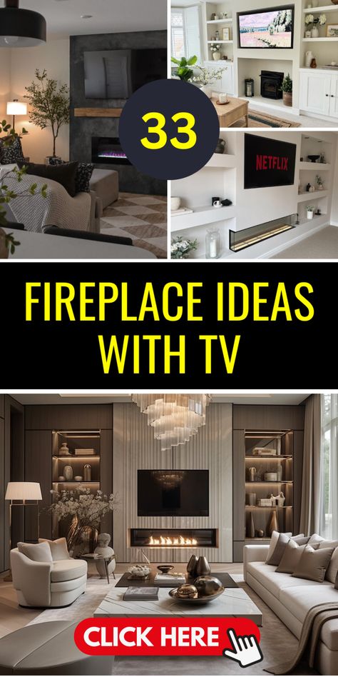 33 Fireplace Ideas with TV: Ultimate Living Room Enhancements - placeideal.com Corner Entertainment Center With Fireplace, Electric Fireplace Floating Shelves, Feature Wall With Tv And Fireplace, Built In Tv And Fireplace Wall, Tv In Corner Of Living Room Layout, Living Room With Fireplace Layout, Gas Fireplace Ideas With Tv Above, Fireplace Wall Ideas With Tv, Tv Unit Table