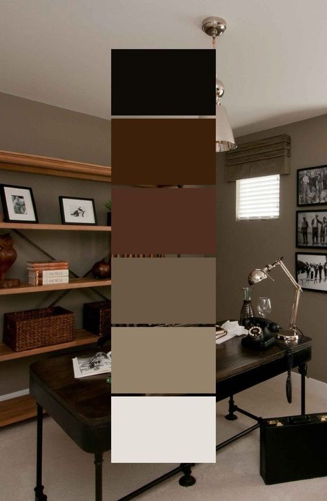 Wood Furniture Colors, Furniture Color Schemes, Dark Brown Furniture, Dark Brown Walls, Tan Walls, Dark Wood Furniture, Brown Rooms, Home Office Colors, Wall Colour