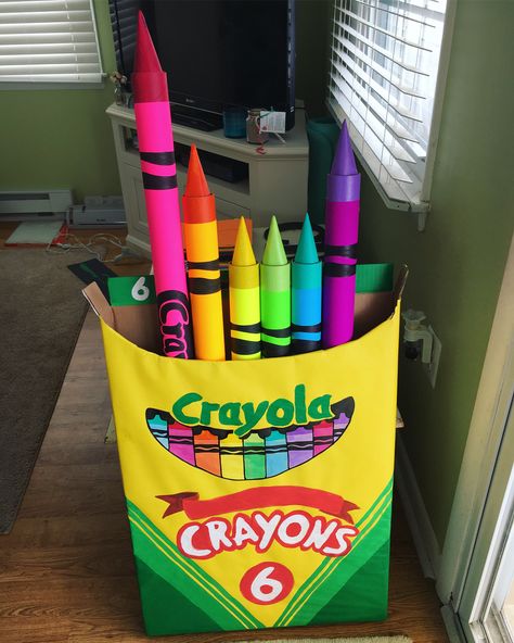 I keep getting so many questions about the big crayon box and crayons in my classroom picture! 🖍🌈 I made them last summer, and they are my… Crayon Box Out Of Cardboard, Crayon Box Classroom Door, Giant Crayon Box Diy, Crayon Box Bulletin Board, Crayon Classroom Theme Decor, Crayon Box Craft, Crayon Decor, Make Crayons, Crayon Decorations