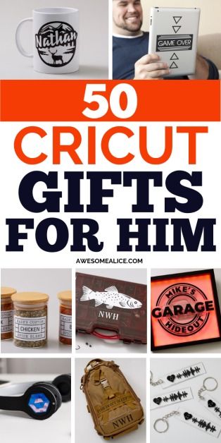 50 DIY Gift Ideas for Him with Your Cricut - Awesome Alice Diy Men Christmas Gifts, Htv Projects Ideas, Cricut Gifts For Men, Personalized Cricut Gifts, Cricut Iron On Ideas, Diy Gift Ideas For Him, Cricut Personalized Gifts, Adhesive Vinyl Projects, Cricut Gifts