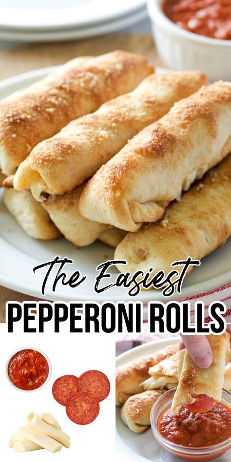 pepperoni rolls dipped in marinara sauce Easy Pepperoni Rolls, Homemade Pepperoni Rolls, Pepperoni Rolls Recipe, Pepperoni Rolls, Healthy Dinner Recipes For Family, Pizza Roll, Dinner Recipes For Family, Appetizers Easy Finger Food, Finger Foods Easy