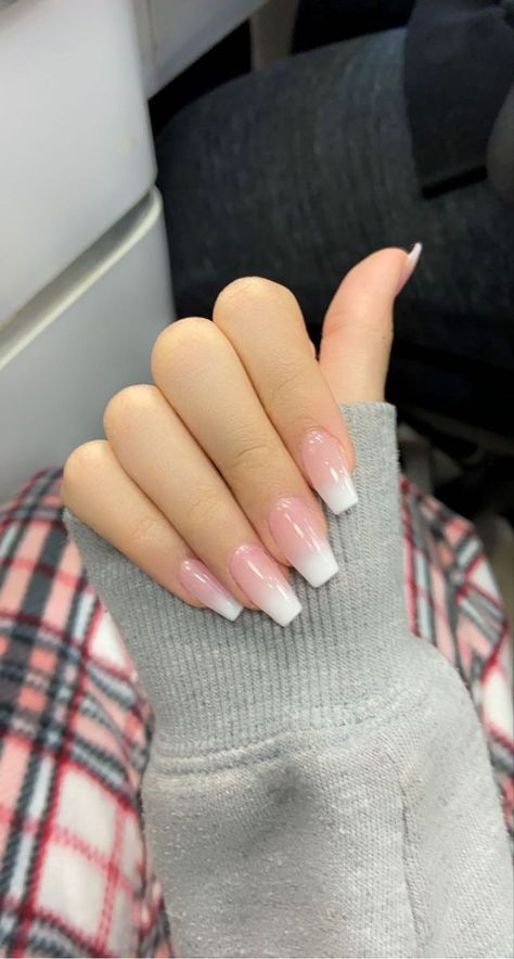 Nails White Pink Ombre, Pink Fade To White Nails, Pink White Fade Nails, Nail Inspo Ombre Pink, White Pink Nails Ombre, Ombré Pink To White Nails, Pink Fade Into White Nails, Pink Fading Into White Nails, Ombre Pink White Nails