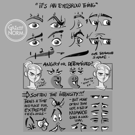 Tuesday Tips — “It’s An Eyebrow Thing” — A recurring note a story artist may get in the production of an animated feature is to tone down the angry eyes. We all try to draw fast and loose but, in the middle of it all, nuance may escape us for a brief... Story Artist, Angry Eyes, Tuesday Tips, Realistic Eye Drawing, Comic Tutorial, Art Advice, Drawing Expressions, Gesture Drawing, Anatomy Drawing