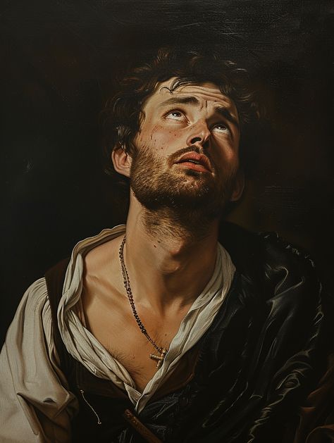 Renaissance Man Expressing Charity in Chiaroscuro Portrait Style Famous Classical Art, Men In Paintings, Royalty Painting Portrait, Baroque Art Portrait, Old Master Portraits, Classical Art Reference, Carravagio Portraits, Rennesaince Paintings, Baroque Portrait Painting