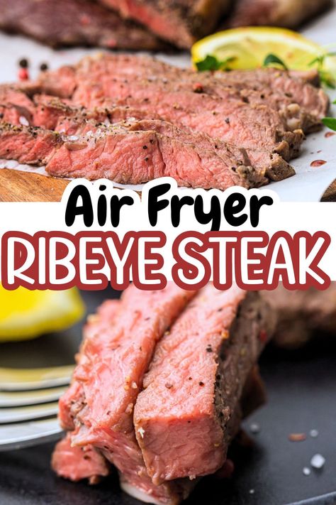 Did you know you can air fry steak? You can! Air Fryer Ribeye steak is the perfect way to cook meat in the summer when it is too hot outside to cook and in the winter when it is too cold to head out! I have poor ventilation so using a cast iron in my kitchen isn't an option either. Pair this steak with just about any of your favorite summer sides for the perfect summer dinner! Air Fryer Ribeye Steak, Air Fryer Ribeye, Ribeye Steak Recipe, Air Fry Steak, Rib Eye Recipes, Flexitarian Recipes, Ribeye Steak Recipes, Cook Meat, Air Fryer Steak