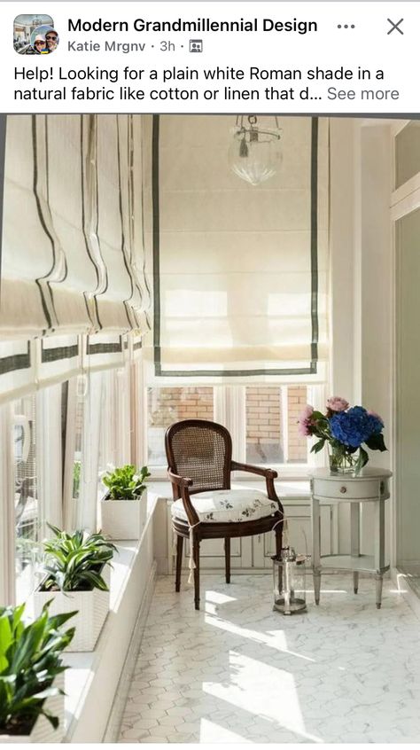 Corner Window Treatments, Bay Window Design, Linen Roman Shades, Relaxed Roman Shade, Hall House, Sheer Shades, Window Treatments Bedroom, Material Things, Homeward Bound