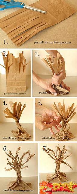 paper bag tree...3D spring sculpture. brillant Oppgaver For Barn, Hantverk Diy, Kraf Kertas, Mandala Tattoo Design, Paper Tree, Tree Crafts, Thanksgiving Crafts, E Card, Autumn Activities