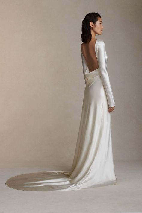 Wedding Gown Minimalist, Simple Long Sleeve Wedding Dress, Boho Wedding Dress Long Sleeve, Cowl Back Wedding Dress, Long Sleeve Wedding Dress Simple, Square Neck Wedding Dress, Danielle Frankel, Silk Wedding Gown, Chic Wedding Dresses