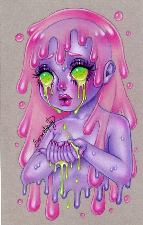 Spooky Slime, Slime Girl, Pastel Goth Art, October 4th, Arte Grunge, Hippie Painting, Grunge Art, Goth Art, Arte Sketchbook