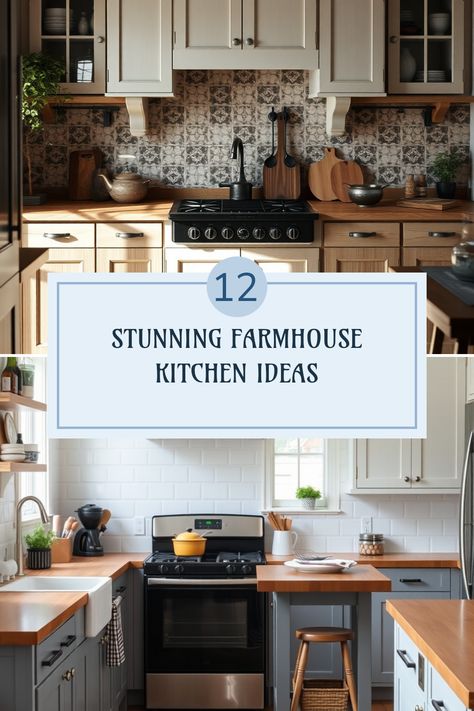 Looking to transform your kitchen into that cozy farmhouse feel? Dive into these 12 awe-inspiring farmhouse kitchen ideas that are sure to ignite your creativity. From charming decor to practical layouts, discover timeless elements like rustic wood accents, beautiful backsplash patterns, and inviting eating areas. Whether you're a DIY enthusiast or planning a complete remodel, these tips will help you create the perfect farmhouse aesthetic. See how you can mix modern touches with vintage finds for a homey yet stylish vibe you'll love coming back to. Kitchen Remodel Rustic Farmhouse Decor, Farmhouse Kitchen Not White, Kitchen Ideas Cozy Rustic, Rustic Kitchen White Cabinets, Earthy Farmhouse Kitchen, Timeless Farmhouse Kitchen, Farm Kitchen Ideas Farmhouse Style, Old Farmhouse Kitchen Rustic, Farmhouse Kitchen Design Joanna Gaines