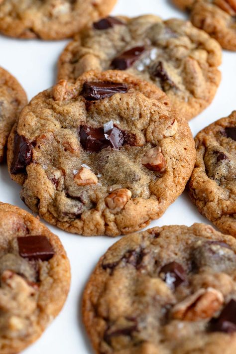 Crisp and Chewy Chocolate Chip Pecan Cookies Christie’s Cookies Recipe, Chocolate Chip And Pecan Cookies, Chocolate Chip Cookies With Pecans, Pecan Chocolate Chip Cookies, Large Cookies, Chocolate Chip Pecan Cookies, Snack Platter, Pecan Cookies, Crunchy Pecans