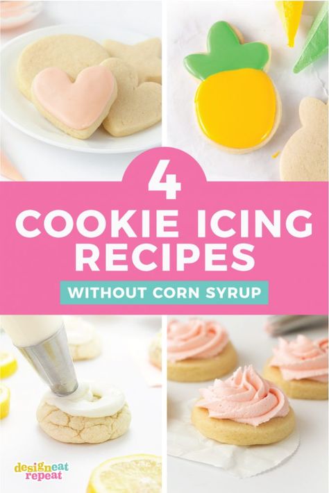 Sugar Cookie Icing Without Corn Syrup (4 Recipes) - Design Eat Repeat Cookie Icing Without Corn Syrup, Cookie Icing Recipe Without Corn Syrup, Icing Without Corn Syrup, Sugar Cooking Icing, Easy Sugar Cookie Frosting, Cookie Icing That Hardens, Best Sugar Cookie Icing, Decorating Icing Recipe, Design Eat Repeat