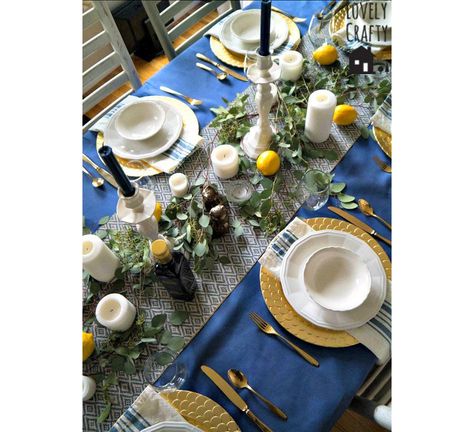 Lovely Crafty Home Greek Inspired Dinner, Greek Party Decorations, Greek Party Theme, Mediterranean Party, Greece Party, Mediterranean Table, Greek Christmas, Dinner Party Table Settings, Greek Dinners