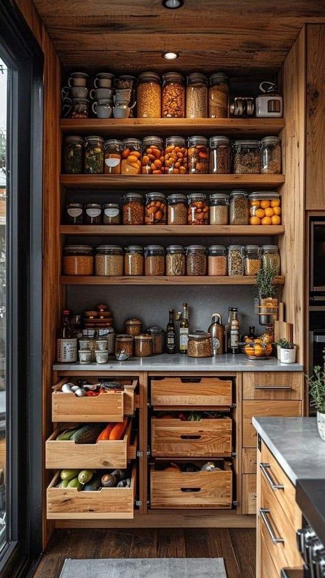 Kitchen Living Design, Dark Cottage Kitchen Ideas, Rustic Kitchen Interior, Farm Style Kitchen Decor, Earthy Kitchens, Woodsy Kitchen, Wooden Cabinets Kitchen, Kitchen Cabinet Alternatives, Organized Kitchen Cabinets