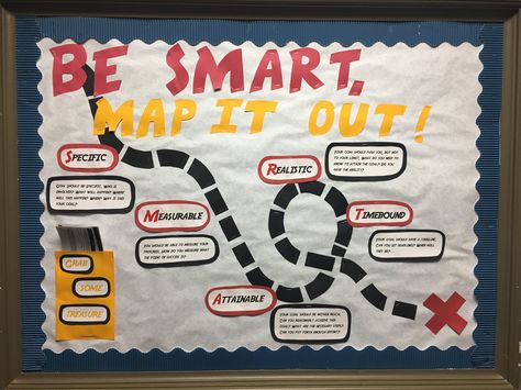 Smart Goals Bulletin Board Goals Bulletin Board Ideas, Goal Charts For Office, Smart Goal Bulletin Board, Smart Goals Bulletin Board, Reading Goals Bulletin Board, Goal Setting Bulletin Board, Career Bulletin Boards, Student Goals Bulletin Board, Goals Bulletin Board