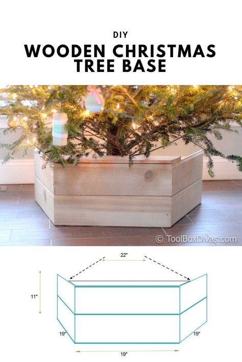 DIY Wooden Christmas Tree Stand | Box - ToolBox Divas Diy Christmas Tree Stand, Diy Wooden Christmas Tree, Christmas Tree Box Stand, Christmas Tree Base, Christmas Tree Box, Tree Collar, Wooden Christmas Tree, Tree Base, Christmas Tree Decorations Diy