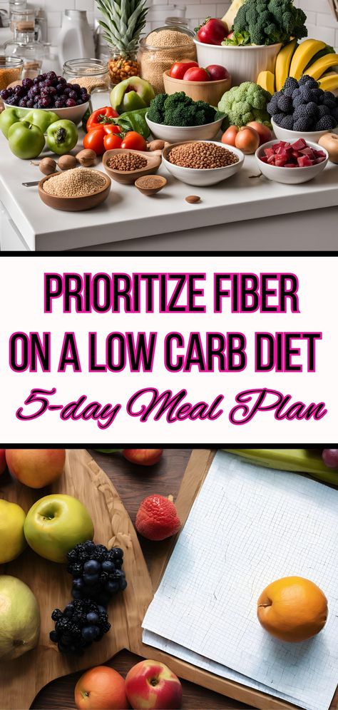 Yes, it's entirely possible to consume a high fiber, low carb diet. This is a 5-day low carb meal plan that prioritizes fiber - a nutrient that can help you live a healthier, longer life but we often don't consume enough of it. Carbohydrate quality matters just as much as quantity! It's important to remember that when following a low carb diet. Low Carb High Fiber Diet, Carb Control Diet, High Fiber Low Carb Meal Plan, High Fibre Low Carb Foods, High Fiber Keto Meals, High Fiber Low Carb Foods Meals, Low Fiber Soft Food Recipes, More Fiber In Diet, Low Carb High Fiber Recipes Dinner