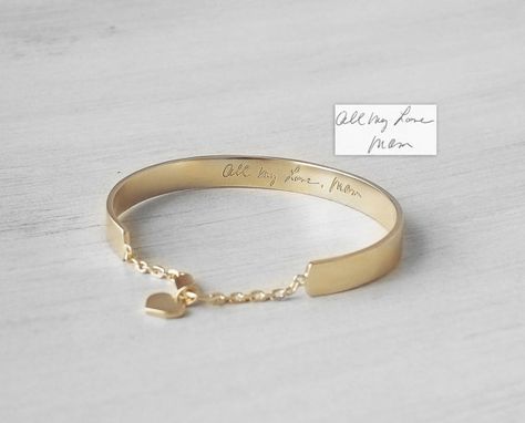 Actual Handwriting Cuff Bracelet with Personalized Circle Heart Tags, Birthstone - Custom Signature Bracelet - Bridesmaid Jewelry - PB04C Wrap Armband, Handwriting Bracelet, Fingerprint Necklace, Custom Signature, Signature Bracelet, Handwriting Jewelry, Fingerprint Jewelry, Bracelet Diy, Bridesmaid Bracelet