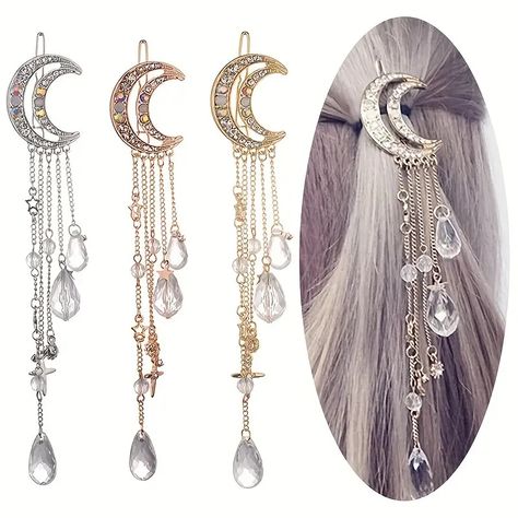 Rhinestone Moon Shape Hair Clips Bobby Pin Exquisite Hair - Temu Decorative Hair Clips, Pentagram Pendant, Crystal Hair Clips, Rhinestone Hair Clip, Crystal Hair Pins, Cheap Hair Products, Hair Accessories Clips, Hair Beads, Fashion Hair Accessories