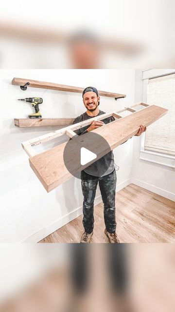 RYOBI Tools USA on Instagram: "Shelves that float?! 🤯⁠
⁠
@mr.build_it has yet another project that’s for sure to upgrade any room in your home, and it doesn’t matter what your skill level is!⁠
⁠
To learn how to build Beginner, Intermediate, or Advanced Floating Shelves, tap on the link in our bio to check out his full YouTube video!⁠
⁠
Short on time this weekend? Be sure to SAVE ✅ this post so you can come back to it!" Diy Heavy Duty Floating Shelves, Floating Shelf Plans Living Room, Flowing Shelves Ideas, Diy Floating Shelves Laundry Room, Strong Floating Shelves, Floating Shelf Diy Easy, How To Install Floating Shelves, How To Make Shelves, Flooding Shelves