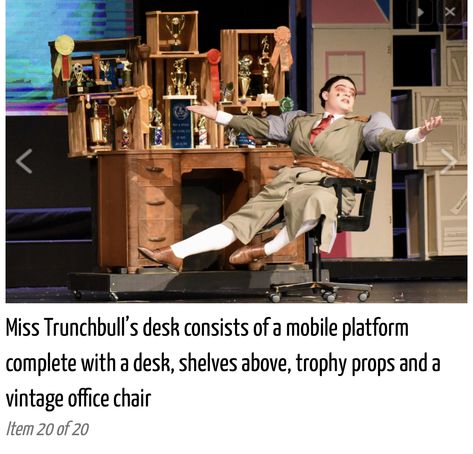 Matilda Musical Set, Matilda Jr Set Design, Matilda Musical, Set Design Ideas, Matilda Broadway, Miss Trunchbull, Vintage Office Chair, Theatre Props, Set Design