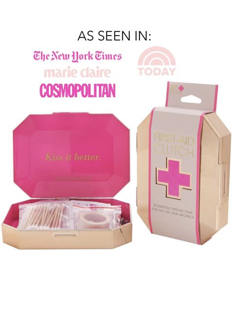 Super cute first aid kit !! #firstaidkit #firstaid #pink #girly #giftideas #giftforher #ad Mini First Aid Kit Aesthetic, Pink First Aid Kit, Aesthetic First Aid Kit, Emergency Kit For Women, Cute First Aid Kit, Mini Emergency Kit, Sting Relief, Mini First Aid Kit, Safety Kit