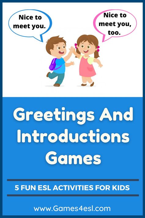 5 Fun activity ideas to teach greetings and introductions to kids Teaching Greetings Activities, Teaching Greetings In English, Greetings And Introductions In English, Kindergarten Introduction Activities, Kindergarten English Lessons, Preschool Introduction Activities, Esl Introduction Activities, Esl For Preschoolers, Introduction Games For Kids