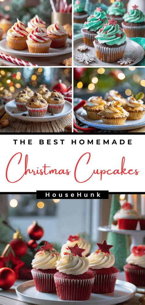 Christmas Flavors Desserts, Christmas Desserts Cupcakes, Diy Christmas Cupcakes, Christmas Cakes And Cupcakes, Cupcake Recipes For Christmas, Cupcakes Christmas Ideas, Christmas Cupcake Recipes From Scratch, Winter Flavor Cakes, Winter Flavors Desserts